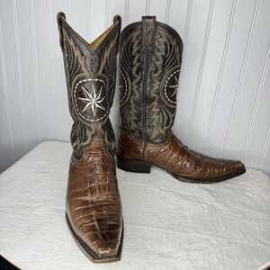 Botas Jaca Men’s Sz 9.5EE Mex 27.5 Cognac Leather Alligator Print Cowboy Boots